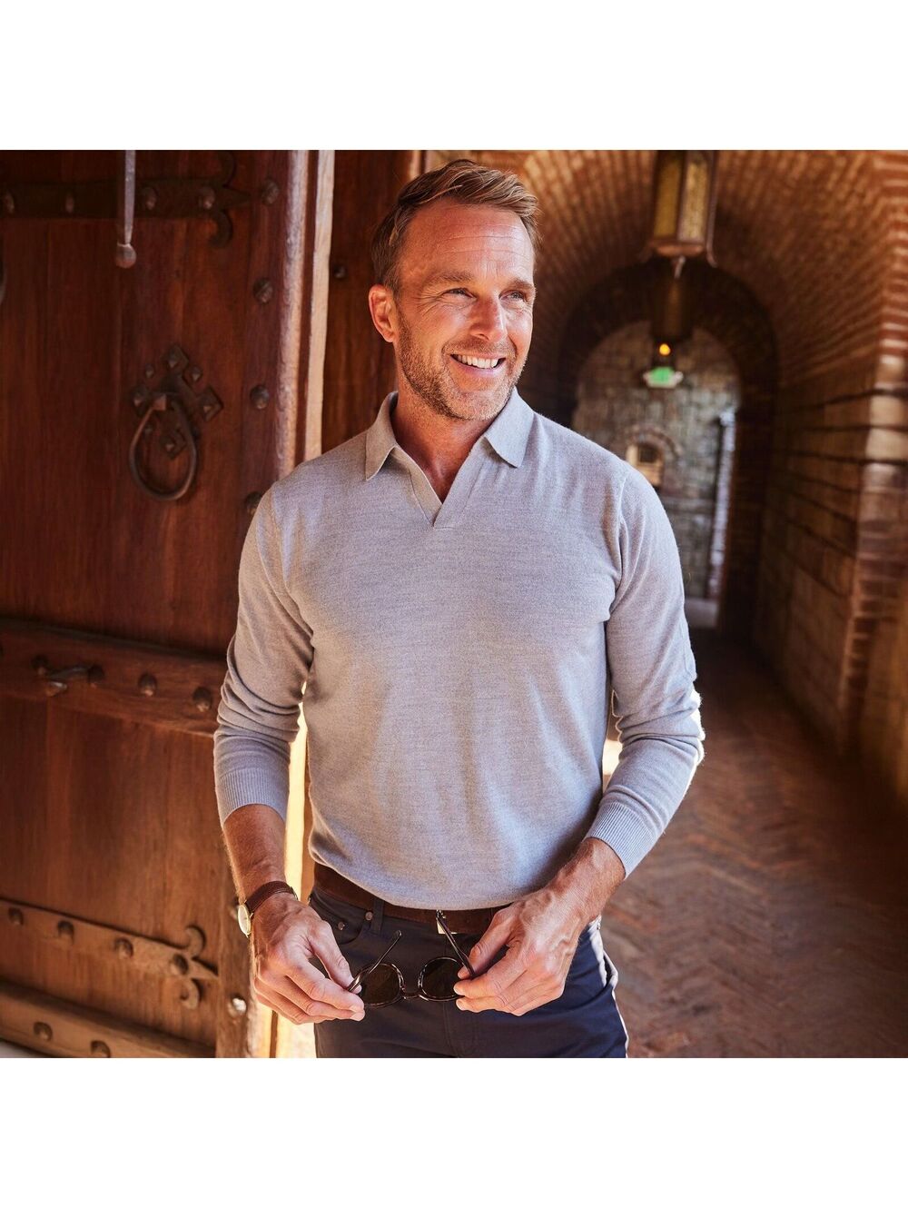 NWT Collars & Co. Bellagio Buttonless Long Sleeve Merino Polo - Size 2XL